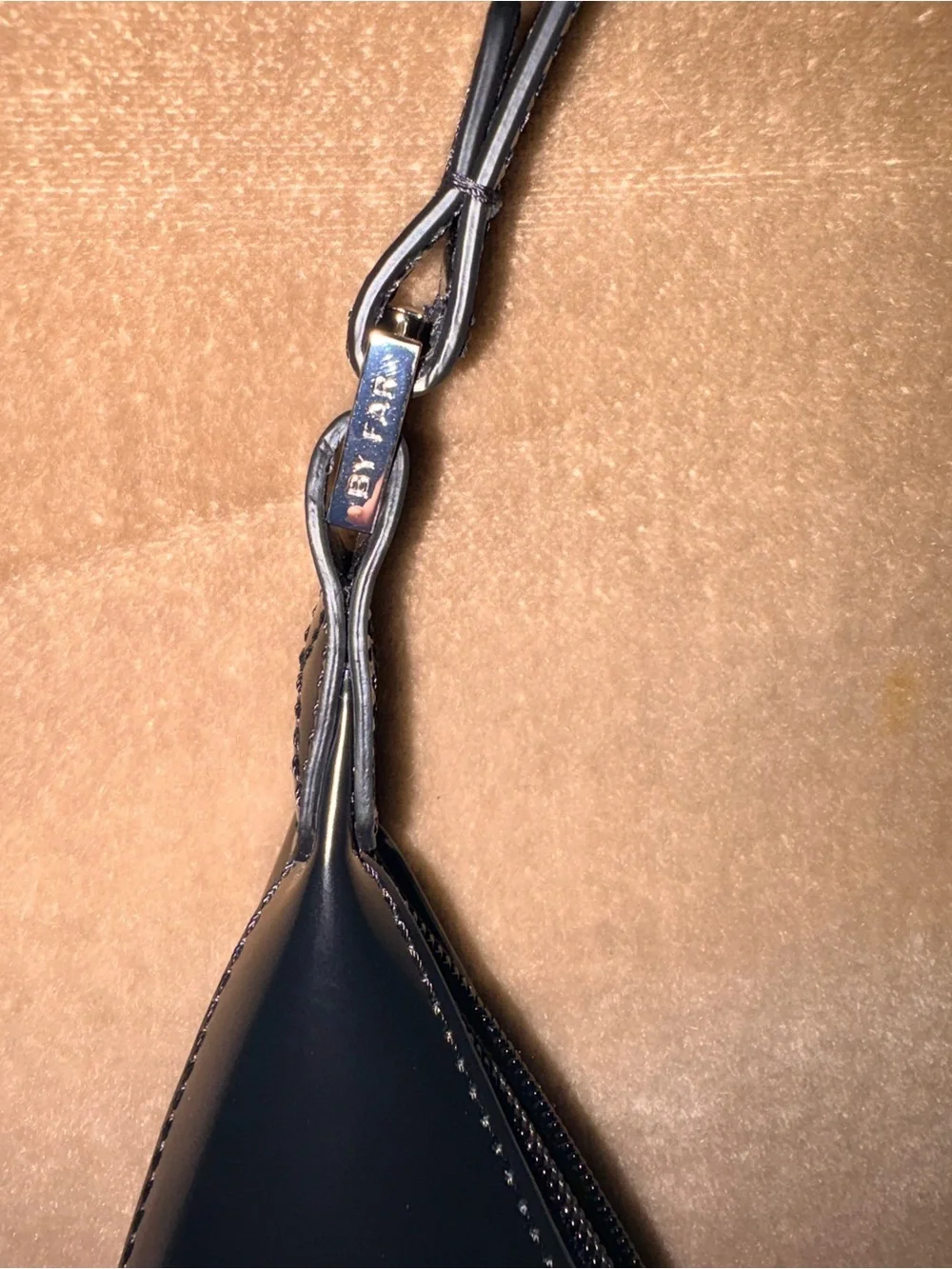 BY FAR Amber semi-patent shoulder bag